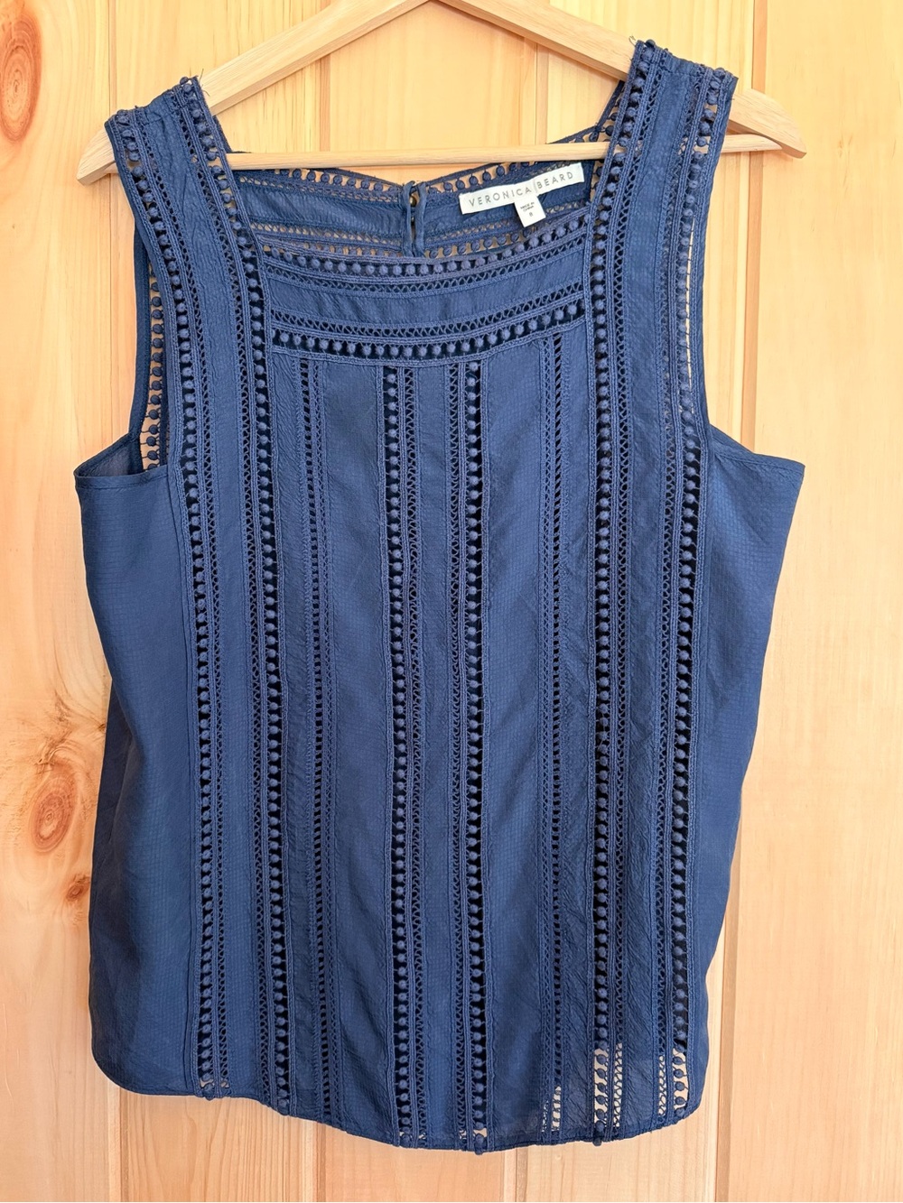 Veronica Beard 100% Silk Navy Blue Lace Trim Tank Top